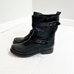Rag & Bone Moto Boots Size 7 EU 72 Rivets Black Leather Mid Calf
